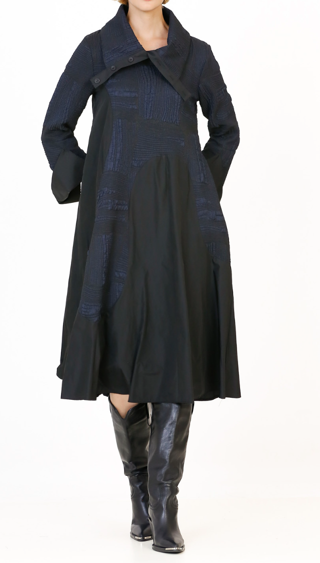 Wide Collar Dress - Navy Blue